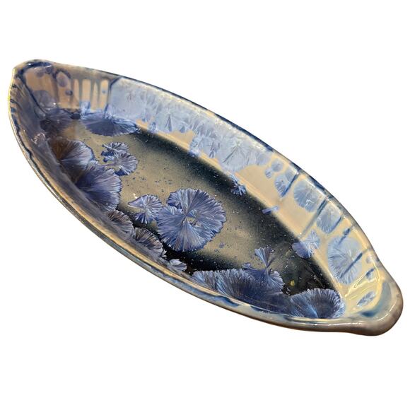 Edgecomb Potters Crystalline Glaze Tray Catchall Blue Handmade Dory Server 15.5”